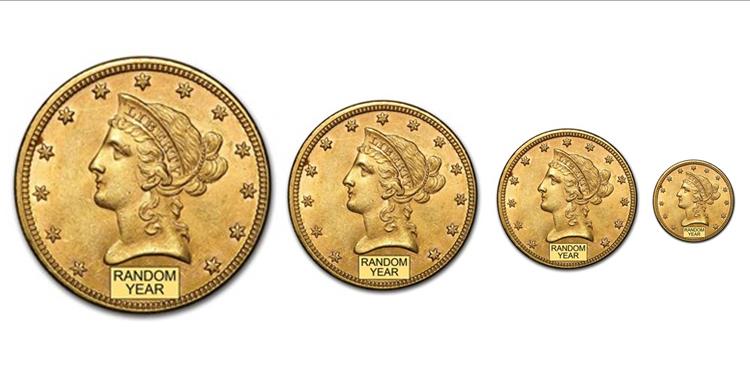 4 Coin Set - Gold Liberty (1838-1907) - Extra Fine Condition - The