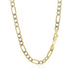 Lite White Pave Figaro Chain in 14k Two Tone Gold (5.1 mm)